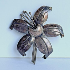 Vintage Silver Lily Flower Pin/Brooch SIGNED F. Torres 925 Sterling Taxco 15g