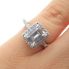 925 Sterling Silver Emerald  Round-Cut C Z Engagement Ring Size 5