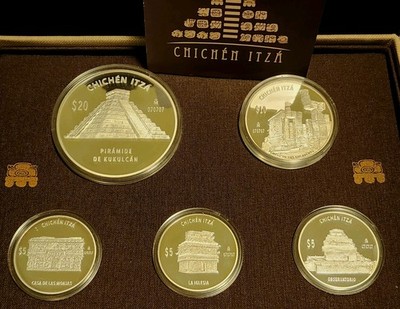 Chichen Itza Mexico 5 Silbermünzen Set mit Insges. 10 oz. Silber