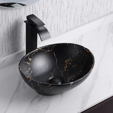 16'' X 13.2'' Matte Black Oval Vessel Sink with Pop up Drain,Bathroom Vessel Sin