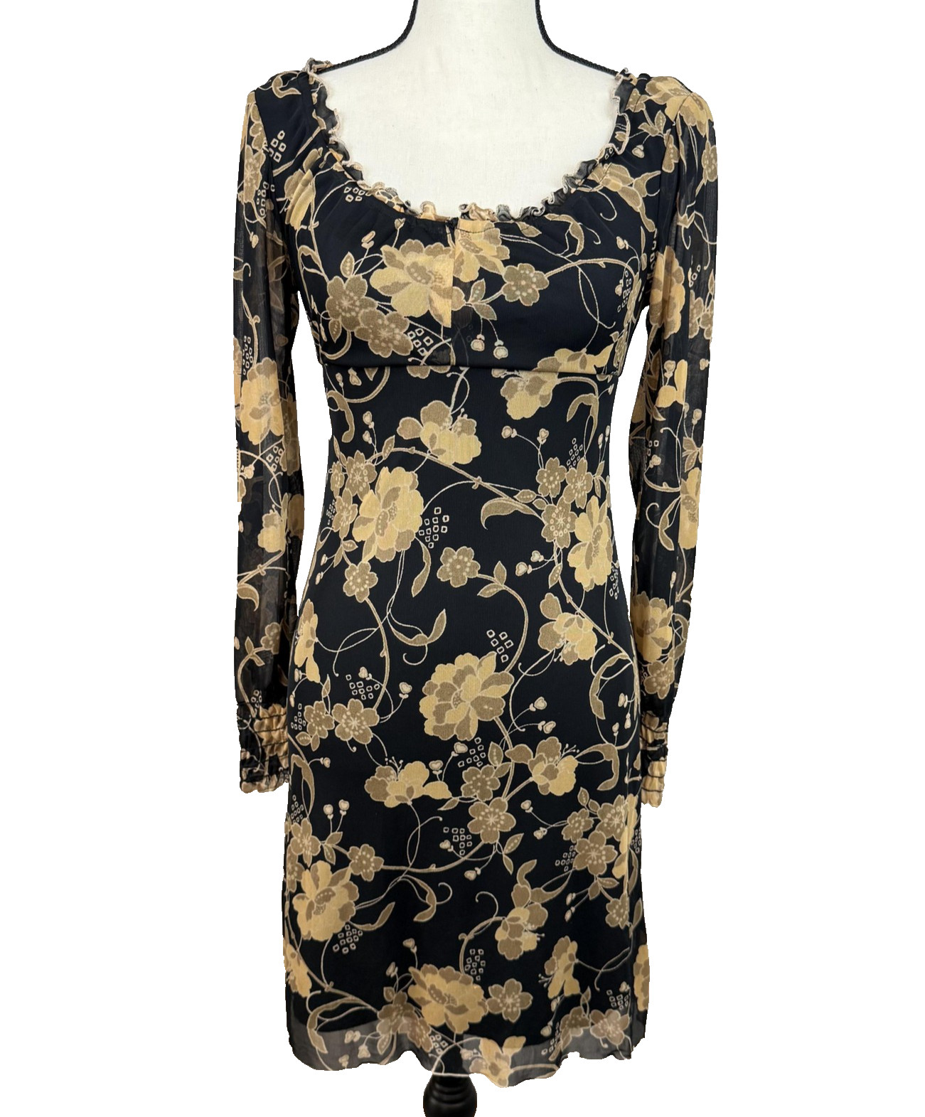 Vtg Jonathan Martin Dress S Dark Floral Mini Milkmaid 90s Coquette Sheer Grunge