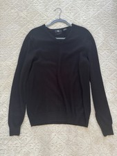 Calvin Klein Sweater Mens Large Black Merino Wool V Neck Lightweight Pullover