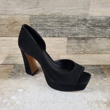 Vince Camuto Bryanna Womens Platform Pump Sz 7 M Black Torano Suede Block Heel