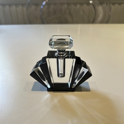  Art Deco ''Fan Style'' Kristall Parfum Flakon schwarz - top 