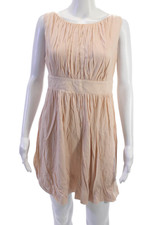 Charlie Joe Womens Shift Sundress Beige Cotton Sleeveless Round Neck Size L