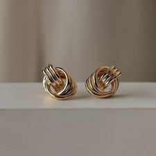 Geometric Knot Drop Earrings Silver Tone Chunky Metal Statement Women Jewelry