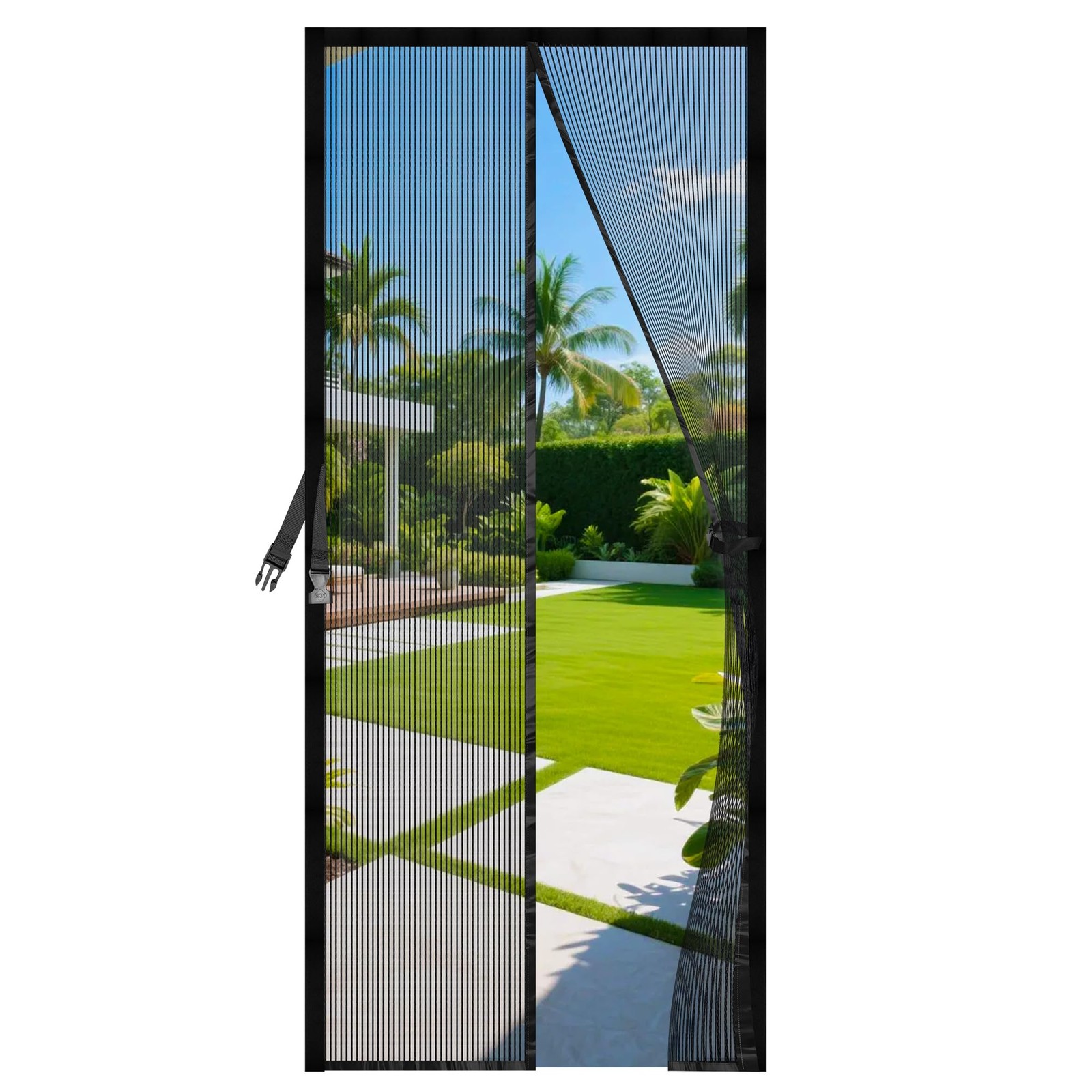 Moustiquaire de porte pour terrasse avec fermeture aimantée mains libres