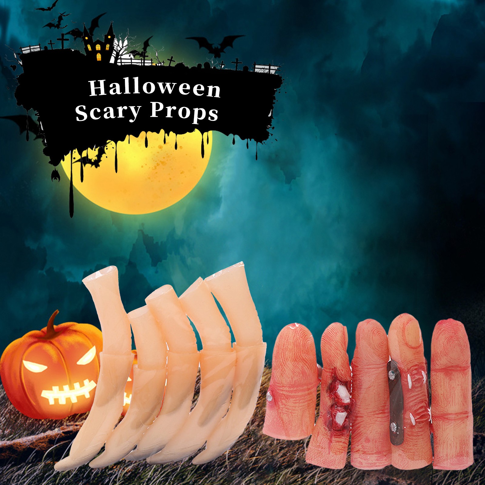 10PCS Halloween Fake Fingers Set Spooky Scary Witches Nails For Cosplay Party Pr