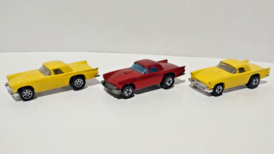 Hot Wheels lot of 3, '57 T-Bird, Yellow (2 variations) / Red, Loose/Mint