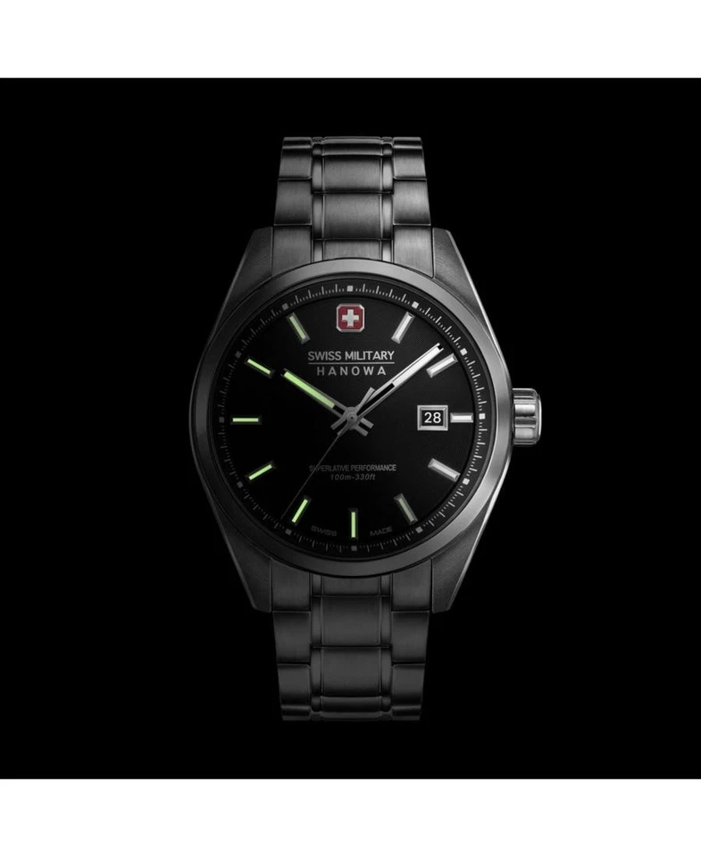 Reloj informal de cuarzo analógico HANOWA SUIZO MILITAR para hombre vestido clásico esfera negra Wa Foto 3 de 4