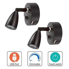2PCS 12V - 24V RV LED Spotlight Reading Light USB Charging Port Black