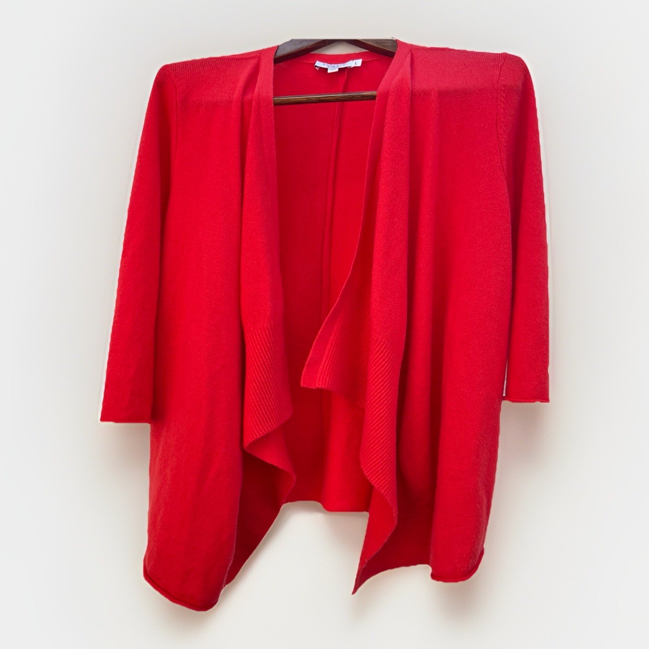 Cashmere Open Drape Front Cardigan Sweater Red Large Luxe Calypso St Barth