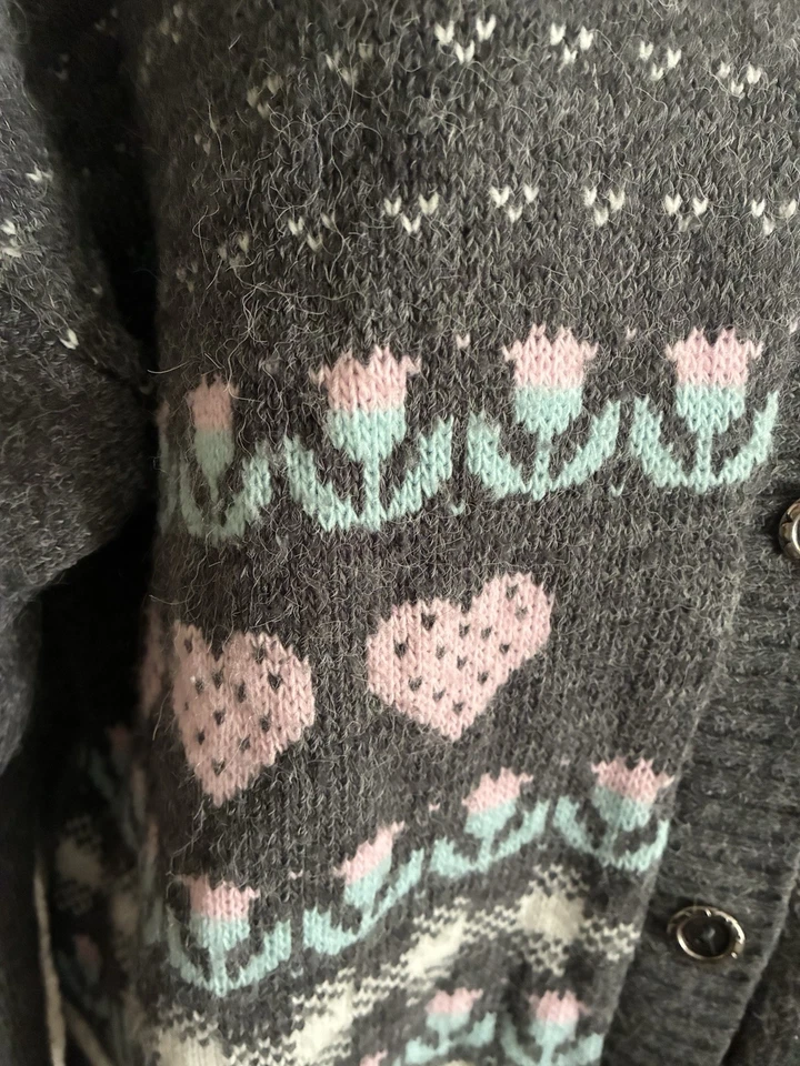 Cárdigan Suéter De Colección Años 80 90 AGUJAS UP Cottage Core Largo Conejos Patos L XL Foto 4 de 4