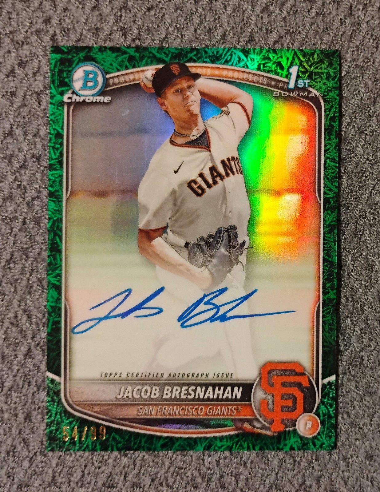 Jacob Bresnahan 2025 Bowman Chrome 1st Auto Green Grass /99 #CPA-JBR Giants
