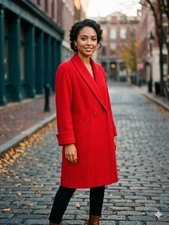 Kristen Blake Red 6P Petite Red Wool Blend Double Breasted Peacoat Vintage 90s