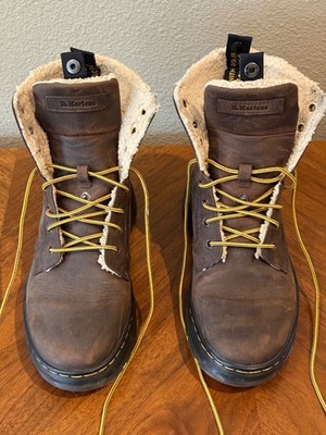 Doc Marten Brown Leather with Fur AirWair Boots With Bouncing Soles W 7 or M 6