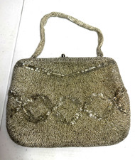 WALBORG Vintage Gray Silver Beaded Korea Occasion Evening Purse Handbag Clutch