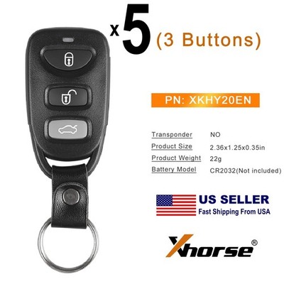 5x Xhorse XKHY20EN Wired Remote Key for Hyundai Style 3 Button for VVDI Key Tool