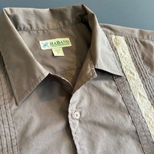 Men's Vintage Haband Guayabera Shirt  M  Brown Long Sleeve Embroidered Cuban