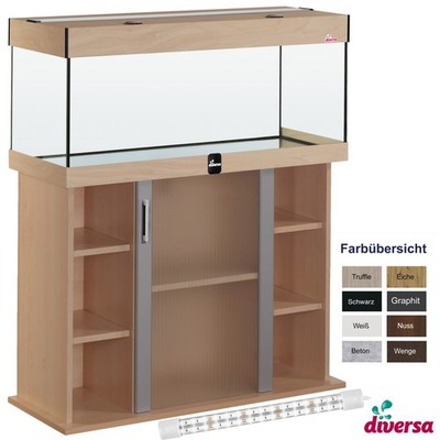 Aquarium 200L Komplettset 100x40x50cm mit Unterschrank + LED-Beleuchtung Diversa