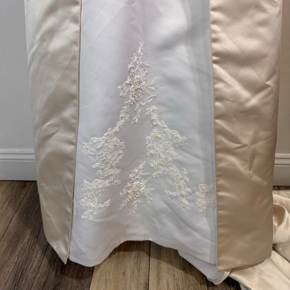 NEW David's Bridal Wedding Dress Michaelangelo Sz 6 Satin Beaded Train White - Image 4 of 4