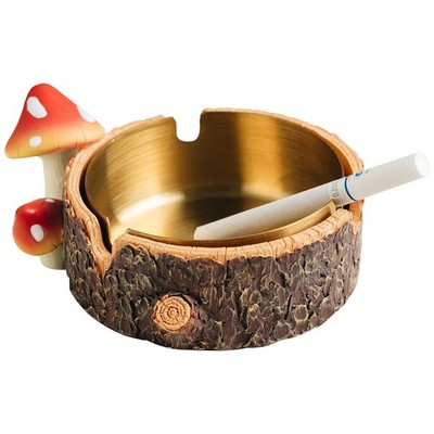 Cute Mushroom Ashtray with Stainless Steel Tray for Cigarette, Natural Small 