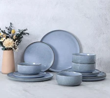 12-Piece Kitchen Stoneware Plates and Bowls Set Dishwasher Safe Dinnerware Set