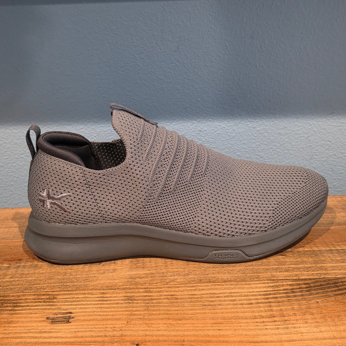 Kuru Mens Atom Slip-On Sneakers Grey Knit Orthopedic Walking 