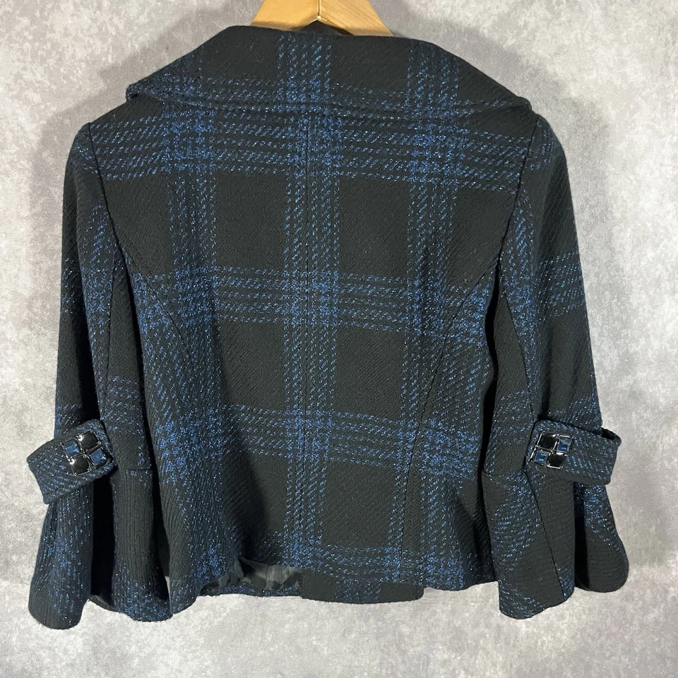 Alberto Makali Jacket Womens 4 Blue & Black Cropped Jewel Accents Double Breast - Image 3 of 4