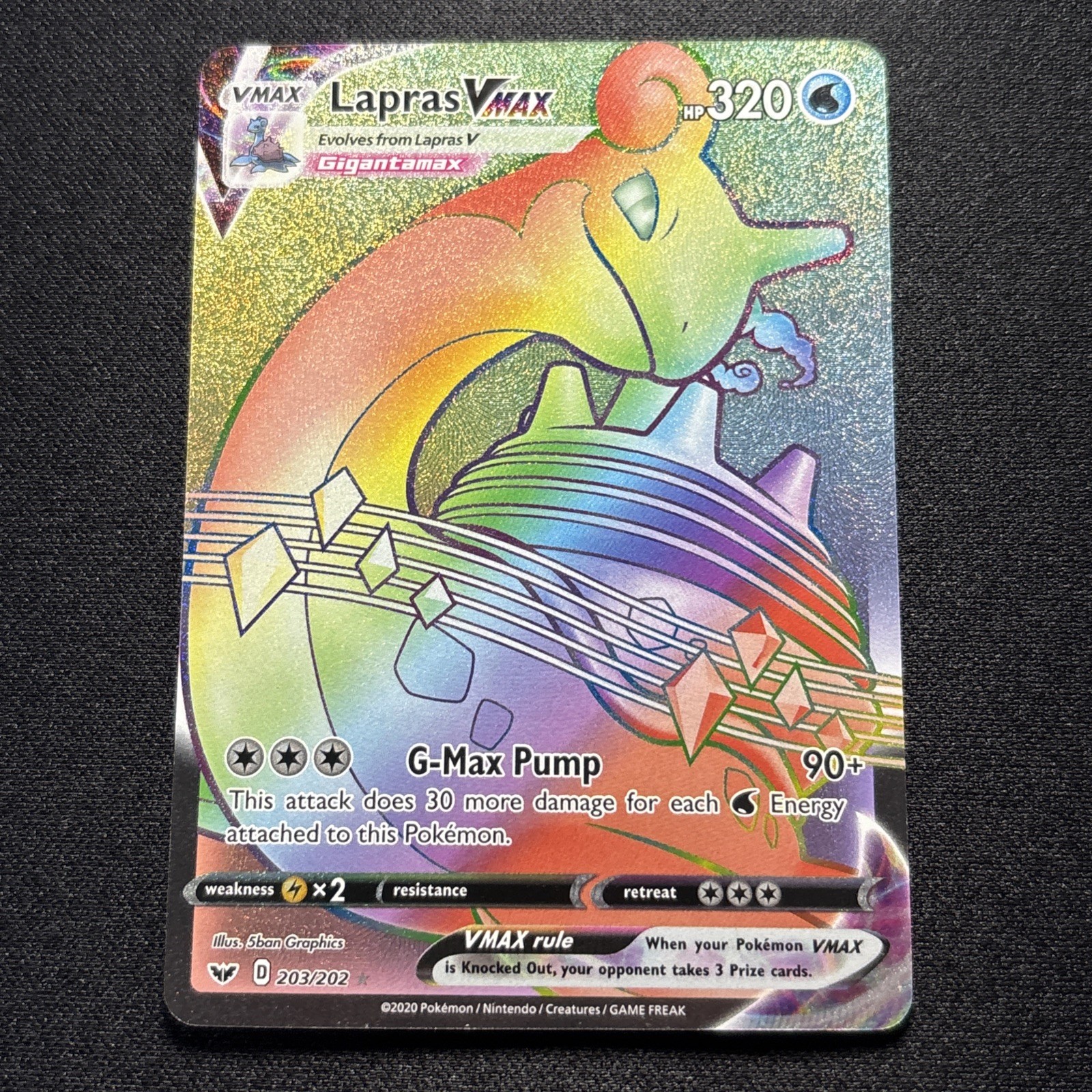 Lapras VMAX 203/202 Sword & Shield Secret Rare Holo 320 HP RAINBOW