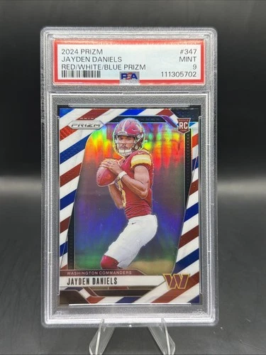 JAYDEN DANIELS 2024 PANINI PRIZM ROOKIE RED WHITE BLUE #347 RC PSA 9🔥