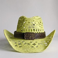 Straw Cowboy Hat Western Cowgirl Hat Wide Brim Summer Beach Festival Hat Unisex