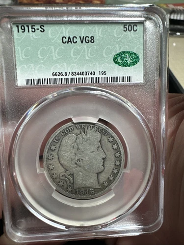 1915-S Barber Half Dollar CAC VG8