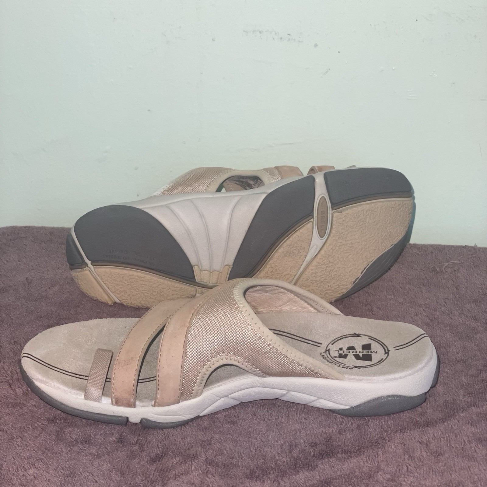 Merrell Sandali Donna Schiuma Cuscino Aria Marrone 9 Slip On Toe H