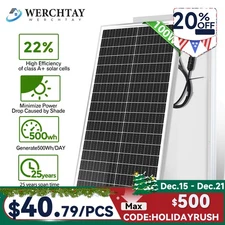 100W Monocrystalline Solar Panel 12V Charger CarRV Camping Home Off-Grid 18BB