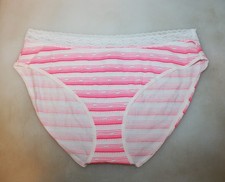 NWT Victoria's Secret Striped Pink White Brief w/ Lace Waist Band VS logos
