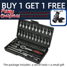 NEW 46-Pc Car Repair Tool Kit, 1/4-Inch Socket Set with Ratchet & Wrench