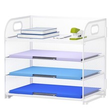 4 Tier Paper Organizer Letter Tray Mesh Desk File Organizer with Handle Paper...