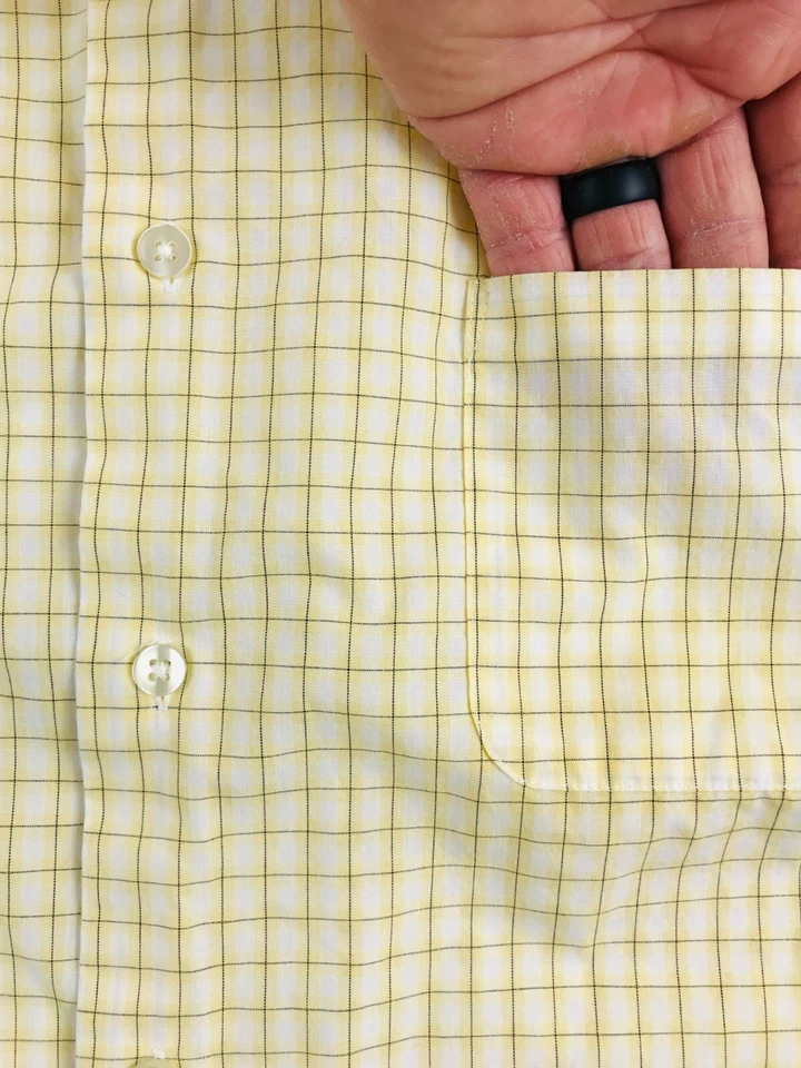 Van Heusen Shirt Men's Size XL 17-17.5 Yellow White Check Button Up Short Sleeve - Image 3 of 4