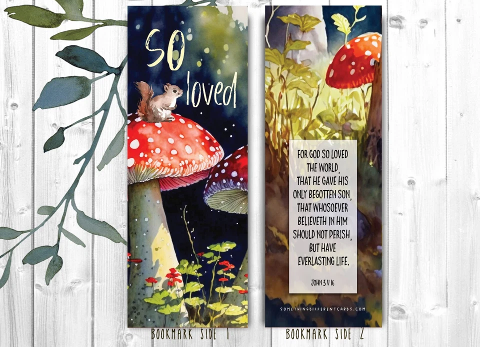 SOMETHING DIFFERENT 10 childrens bookmarks - sunday school gift prize bible verse toadstool painting