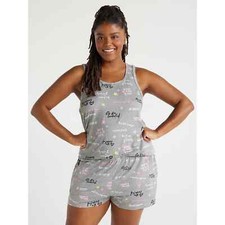 Joyspun Women 2 Piece Pajama Short Set Gray Tank Top Comfort 2X-3X Star NEW
