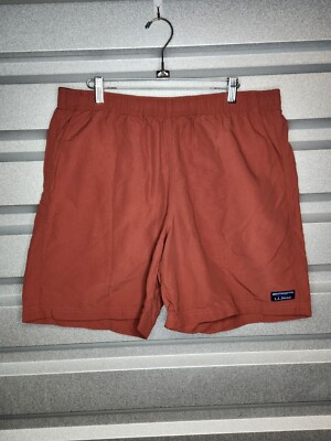 LL Bean Swim Trunks Salmon Mens 503783 Elastic Waist Shorts Size L Pockets Liner