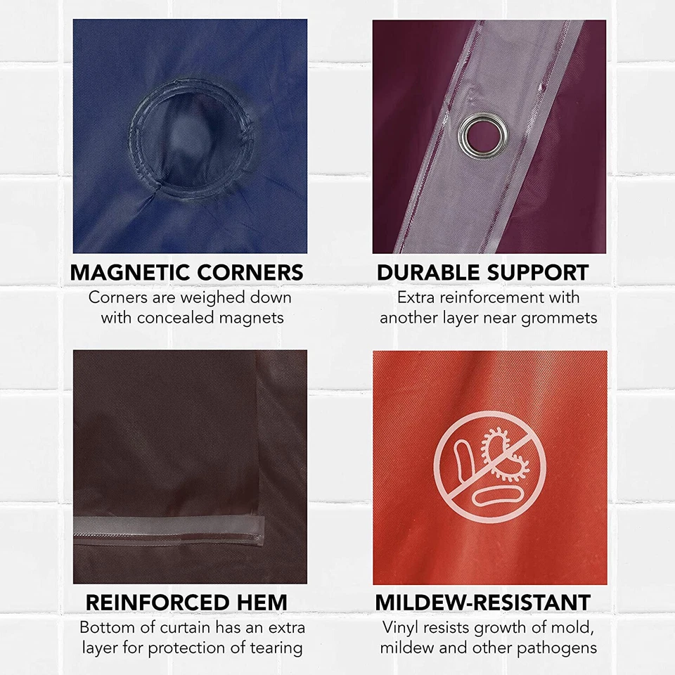 PACK DE 2 CORTINAS DE DUCHA DE BAÑO SÓLIDAS REPELENTES AL AGUA REVESTIMIENTO DE VINILO MUCHOS COLORES Foto 2 de 4