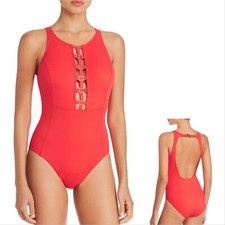 New AMORESSA MIRACLESUIT Size 14 Open-back One-Piece Swimsuit Red Retail 168
