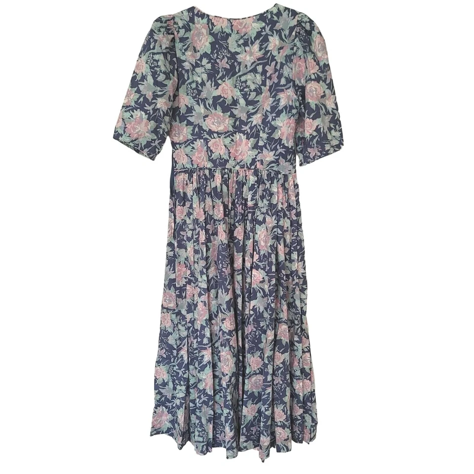 Vestido Floral Vintage Laura Ashley Bucólico Rosa Pastel Azul Manga Abullonada EE. UU. 8 UK10 Foto 2 de 4