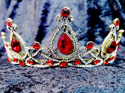 Red Rhinestone Crystal Tiara Crown Bridal Pageant Head  display picture 1