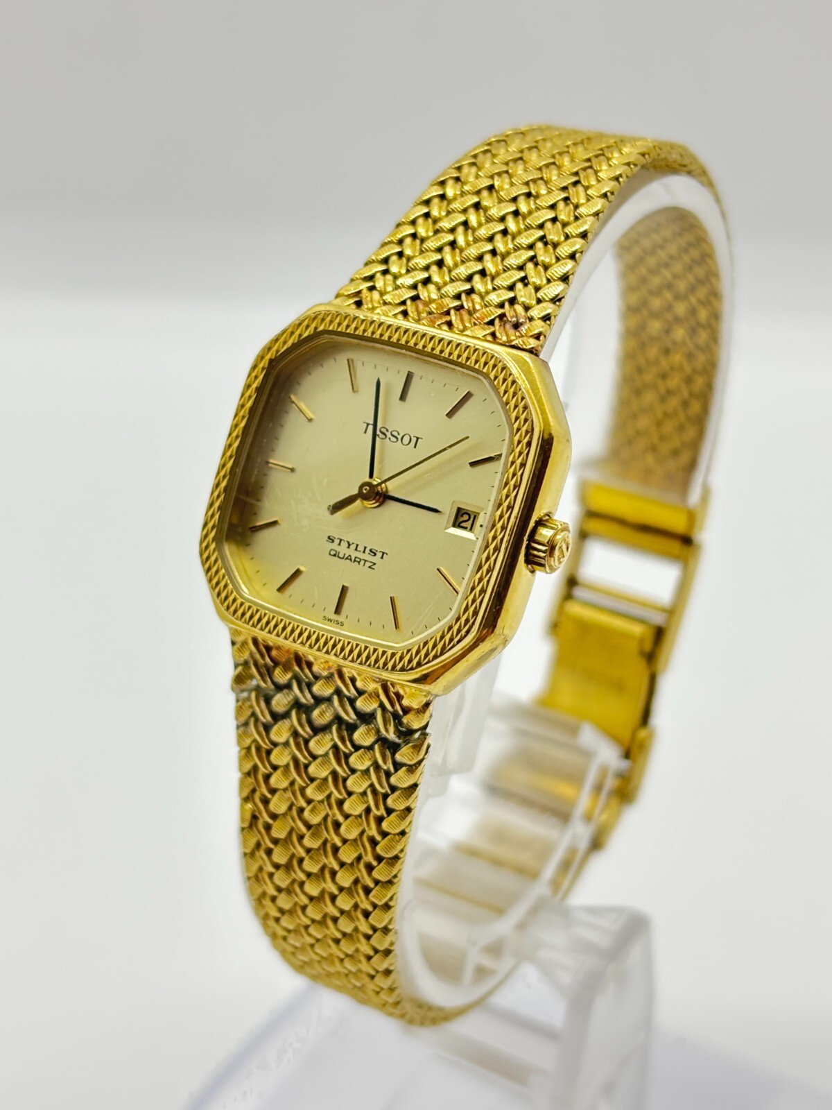 Vintage Tissot Stylist Ladies Gold Quartz Watch with Date Working Condition Exc+5