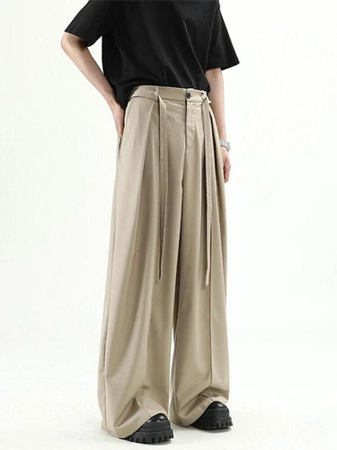 Men's Khaki Loose Wide-leg Trousers Casual Summer Pleated Pants  - Picture 6 of 16