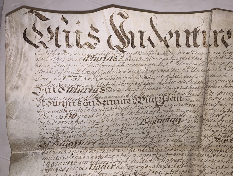 1743, INDENTURE, COLONIAL PHILADELPHIA, JOHN HAMMER, HOFFMAN, LEHMAN, LAND DEED - Image 2 of 4