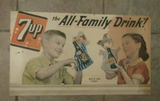 1950 7 Up Litho Cardboard Sign the all family Drink Bottle
